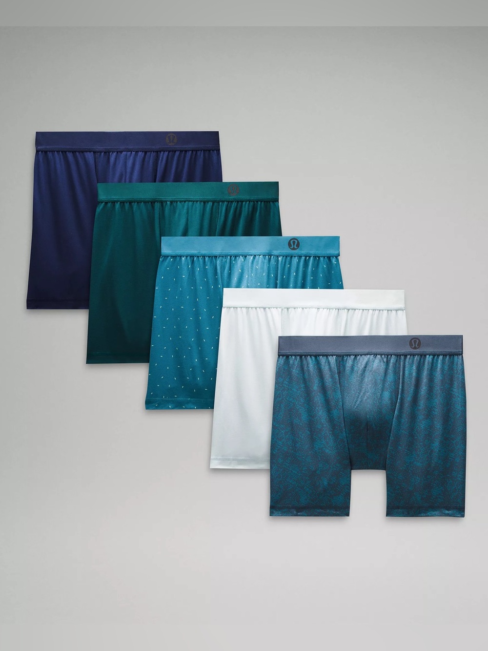 Lululemon Always In Motion Boxer Brief 5” 5 Pack Blue Grey Cream Mens Medium NEW